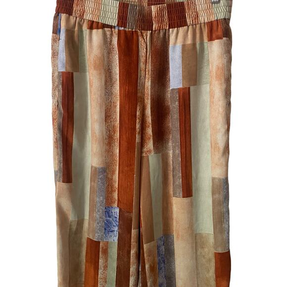 Anthropologie Maison d'Amelie US 8 Brown Abstract Print Wide Leg Pants Boho Art - Picture 6 of 7